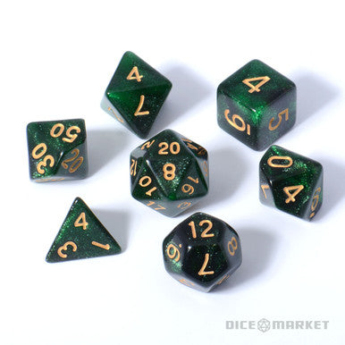 Green with Black Galaxy Swirl 7pc Dice Set for TTRPG's